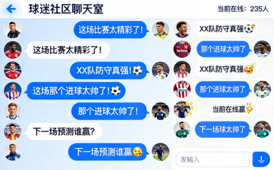 球迷社区互动截图 - 用户在聊天室热烈讨论足球比赛