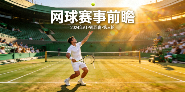 网球赛事前瞻图片 - 球员在赛场上准备发球，阳光照射
